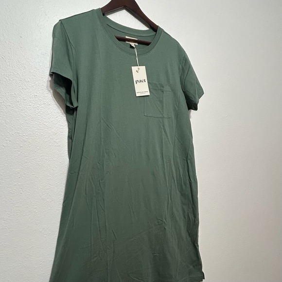 NWT Pact Dark Forest Green Softspun Short Sleeve Tee Dress Womens Size XL - Picture 2 of 11